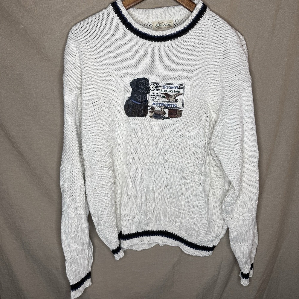 Vintage Chunky Knit Sweater Black Lab Mallard Hunting Sz Large Country Cozy